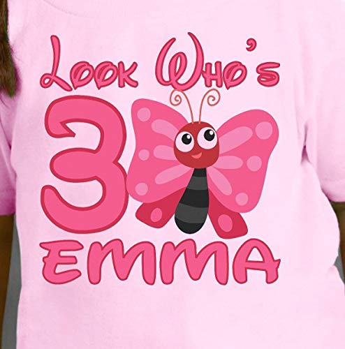 Cute Butterfly Girls Pink Personalized Birthday T Shirt Tee Custom Name Age Gift Look Whos2