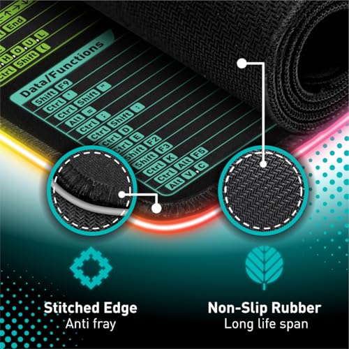 Image of Excel Cheat Sheet LED Desk Pad | Excel Shortcut Keys Mouse Pad - Colorful RGB Luminous Extended Large Gaming Mousepad| PC Office Spreadsheet Keyboard Mat| Non-Slip Stitched Edge Desk Mat