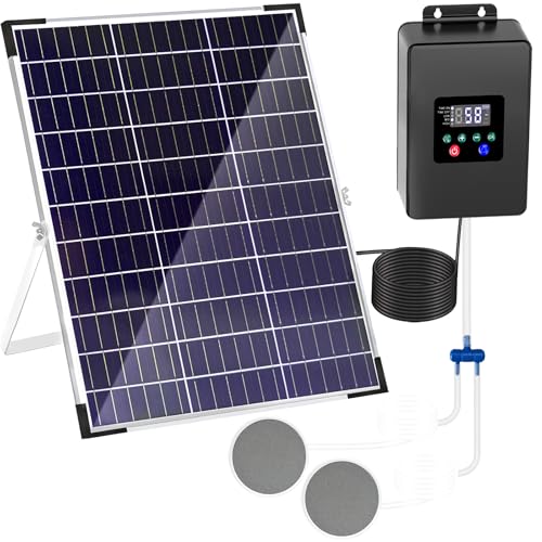 Lewisia 30W Solar Pond Aerator with Timer Air Pump Battery Aeration Kit Air Hoses and Bubble Stones Fish Tank Bubble Oxygenator 30W