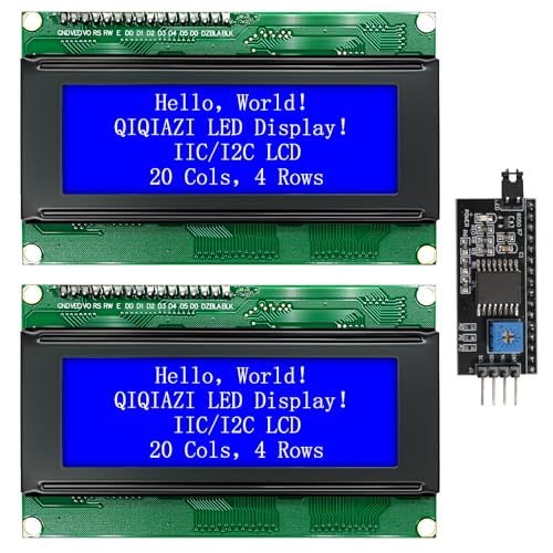 QIQIAZI Lot de 2 modules d'affichage LCD 2004 20 x 4 caractères LCD I2C avec rétroéclairage bleu, compatible avec Arduino/Ras-pberry Pi Pico/ESP32/ESP8266(bleu/2004)