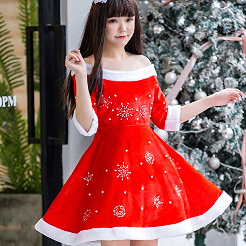 Wakauto Conjunto de Fantasia de Papai Noel Feminino de Veludo Xale Manto Capa Sra. Papai Noel Vestid