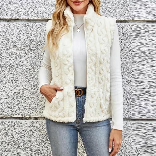 Womens Vest Fleece Textured Zip Up Plush Sleeveless Jacket Warm Casual Coat - image 3