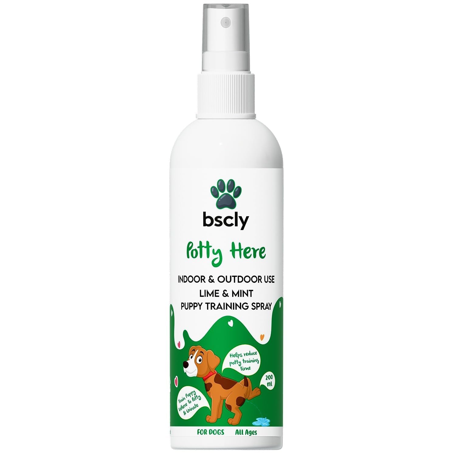 Bscly Dog Potty Training Spray for Puppies & Dogs | Pee Attractant & Toilet Training Aid | Trains Pets to Go in One Spot | Indoor & Outdoor, Pee Pad Friendly | Fresh Lime & Mint | 200ml