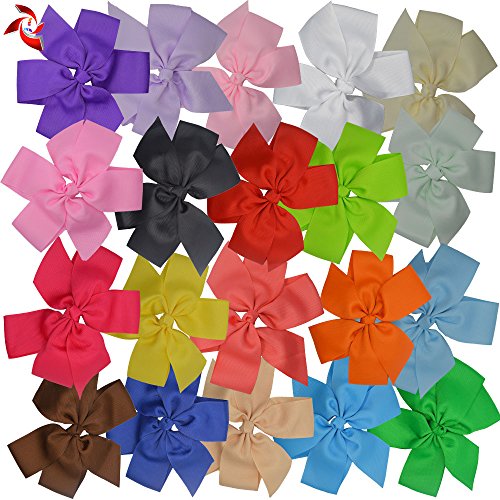 Xuanli 20 Pcs 5.5" Grosgrain Ribbon Pinwheel Headbands Boutique Hair Bows Alligator Clips Hair Accessories For Women Lady Baby Girls Kids Teens Toddlers Chirld With Box (TY037)