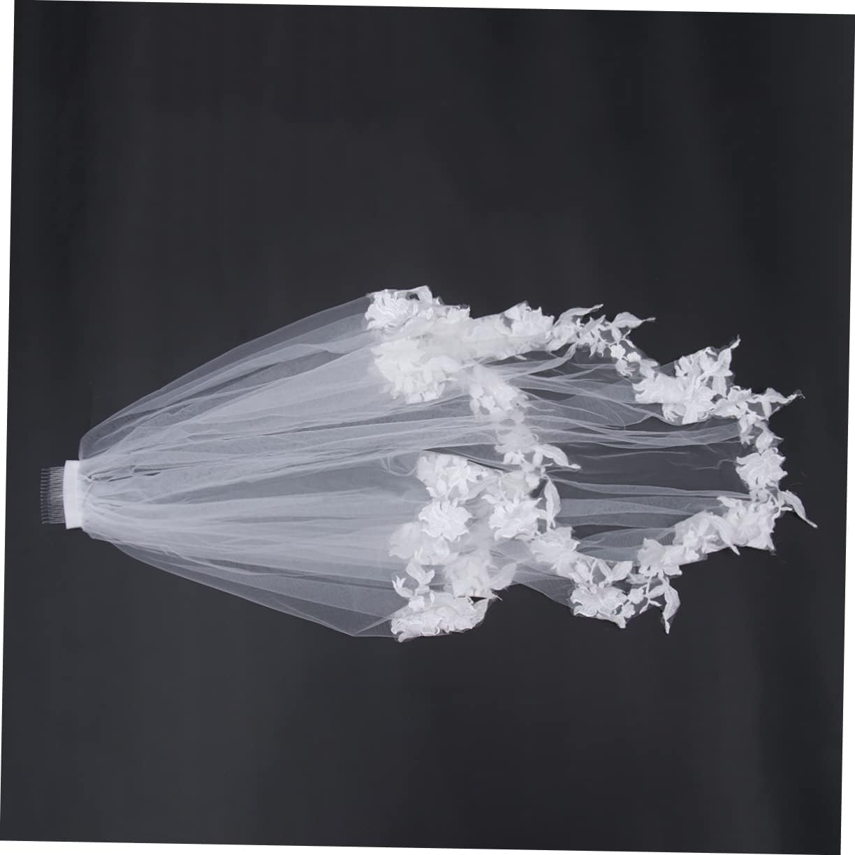 2pcs Bridal Veil Lace Trim Short Wedding Veil Satin Ribbon Wedding Bride Photo Prop