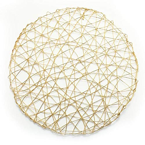 Tiger Chef 15" Round Woven Metallic Foil Shining Placemats, Charger Plates (Gold, 12) #TOP11