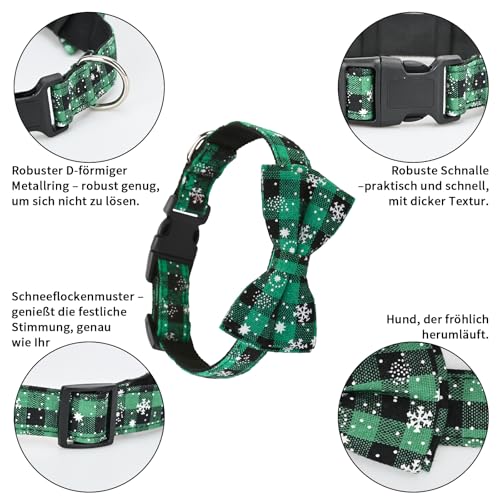 Weihnachten Hundehalsband mit Hunde Fliege Abnehmbarer, Weich und Bequem, verstellbares Hundehalsband, 2 Stück, Sicherheitsschnalle, Schneeflocke mit Weihnachten Design (XL)