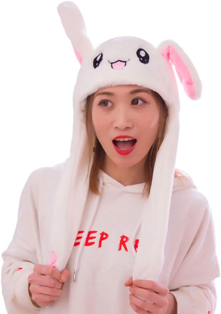 Women Ear Moving Jumping Hat (White)