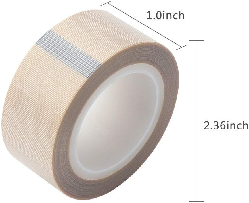 Image of 1Roll 10m Black /White PTFE Teflon Tape Nonstick Tape 500℉ High-Temp Fiberglass Adhesive Tape (White, 1-inch x 33FT)