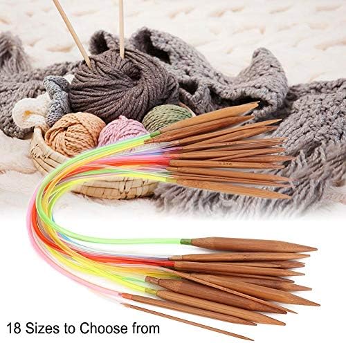 Miniatura 2 de Juego de 18 agujas de tejer de bambú, color carbonizado, agujas circulares de doble punta de 2,0 a 0.394in, 18 tamaños diferentes (15.7in)