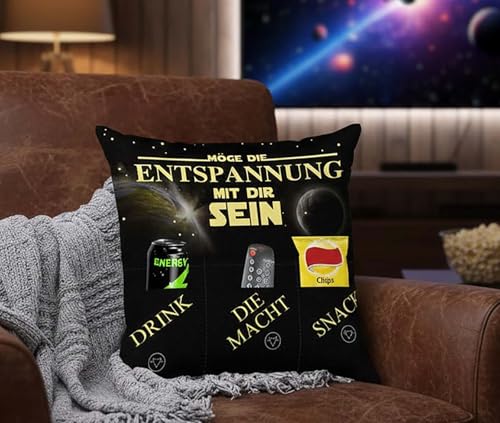 KAMACA Entspannungskissen mit Spruch und Taschen für Snacks - lustiges Geschenk für Mann und Frau...