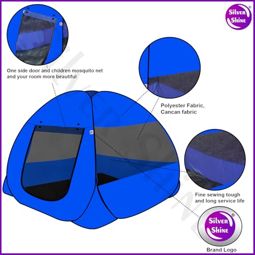 Image of SILVER SHINE Foldable Delightful Patterns Popup Kids Play Tent House for Multi Purpose|PlayTent House for up to 10 YearOld Kids Girls&Boys|Mosquito Net Design Tent for Kids -Blue