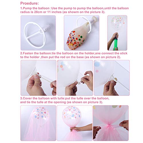 SKOLOO Table Balloon Stand Sticks, Case of 6 Set, Small Balloon Columns for Weddings & Birthday & Baby Shower Table Decorations, Pink Tulle Balloon Tassels (12 inch)