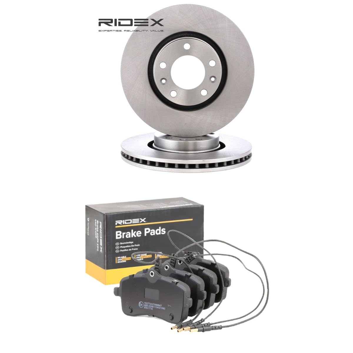 RIDEX 3405B2615 Juego para eje Kit de discos de freno y pastillas Delantero sin tornillos Compatible con PEUGEOT 407 SW 6E, 6D