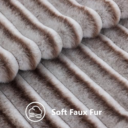 Image of decorUhome Fall Cozy Faux Fur Throw Pillow Covers 26x26 Set of 2 Decorative Soft Plush Striped Modern Farmhouse Boho Couch Euro Sham Pillow Cases with Velvet Back for Sofa Bed Living Room, Brown White