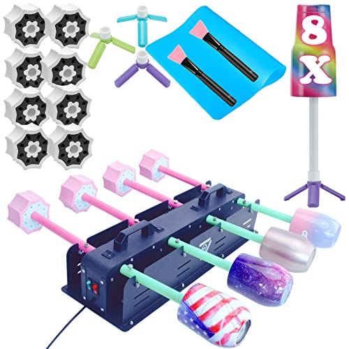 8X Cup Turners for Crafts Tumbler Metal Rotating Spinner Machine for Drying Epoxy Resin with Drying Rack (8X-Black)