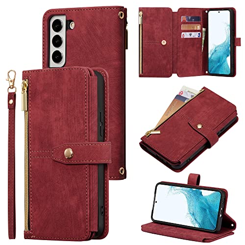 Protection Samsung S23 ZCDAYE étui portefeuille cuir rouge avec clapet