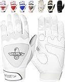 Exxact Sports Padded Baseball Batting Gloves for Men with Gel Padding Protection, Softball Batting Gloves for Women, Mens Batting Gloves for Baseball (White, AL)