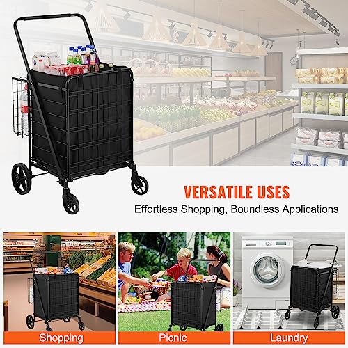 Vevor FOLDING SHOPPING CART 330 LBS Folding Shopping Cart With Removable Waterproof Liner, 330Lbs Large Capacity Jumbo Grocery Cart With Dual Basket, 360° Swivel Wheels thumb #6