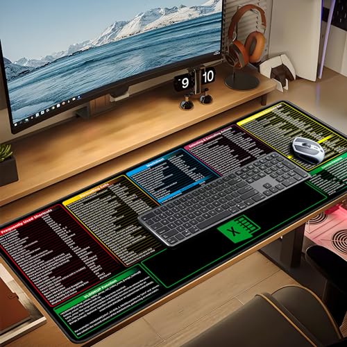 Image of Excel Shortcuts Mouse Pad，Extended Large XXL（35.4x15.7x0.12in） Cheat Sheet，Gaming Mousepad，Giant PC Office Excel Desk Pad，Waterproof Keyboard Mat，Non-Slip Rubber Base，Stitched Edges