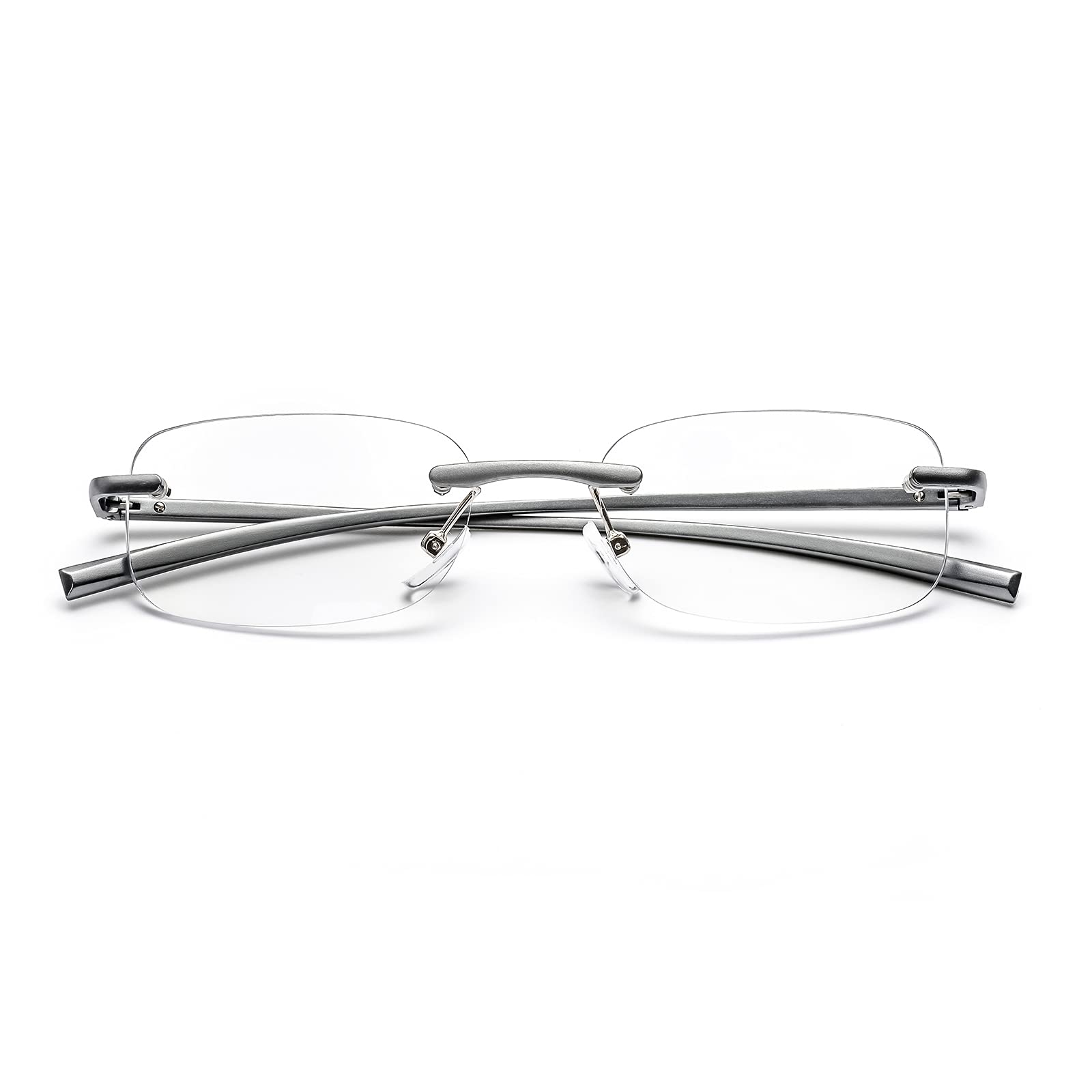 ZUVGEES Rimless Clear Reading Glasses Blue Light Blocking Readers for Men and Women (Grey, 3.50)