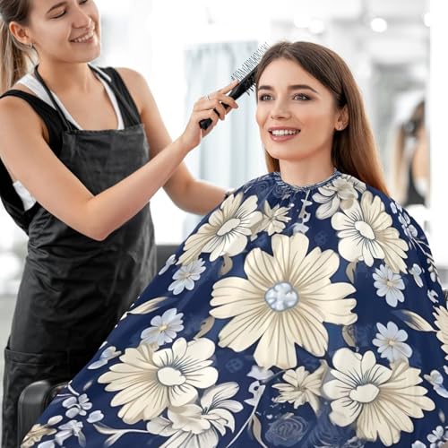 Capa profesional impermeable de corte de cabello con diseño floral ornamental y cierre ajustable de broche para peluquería miniatura 7