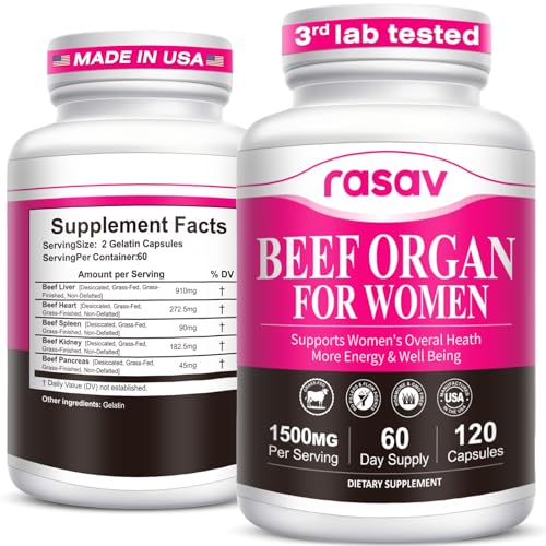 Beef Organ Supplement for Women(Beef Liver, Heart, & 3 More) - 100% Grass Fed, Pasture Raised Cattle, Primal & Ancestral Female-Optimized Supplements for Hormone & Energy Support - 120 Capsules