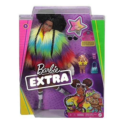 Barbie Extra Doll and Accessories with Afro-Puffs in Shaggy Rainbow Coat & Athleisure Look with Pet Poodle