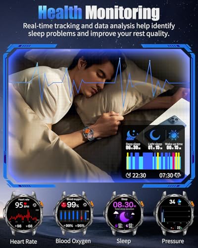 Image of Military Smart Watches for Men with 1000mAH Battery, 1.7 inch HD Sports Smartwatch with Flashlight /Bluetooth Call /Heart Rate /SpO2 /Sleep Monitor, Fitness Tracker for iPhone /Android Phones