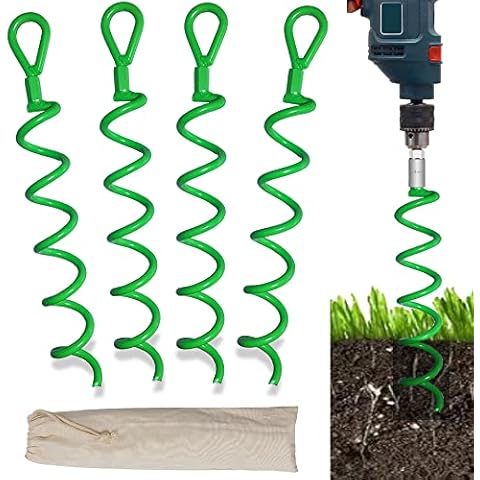 Bodenanker Erdanker 4er-Pack 15 Zoll Spiralschuppen-Anker-Set - apfelgrüne Zeltpfähle Hochleistungs-Erdschrauben-Anker-Drehpfähle zur Sicherung von Zelten, Überdachungen Cover