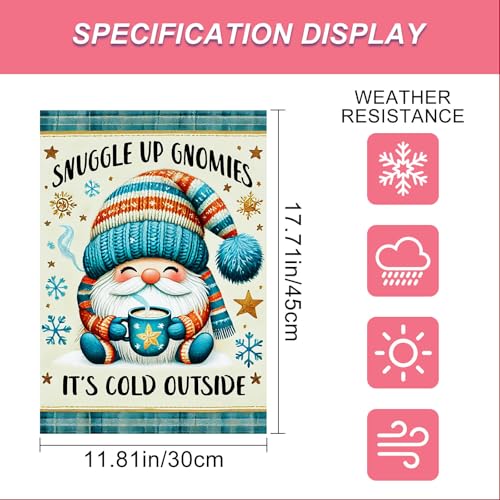 Image of BlissYard Winter Yard Flag Snowflake Gnomies Coffee 12x18 Inch Polyester