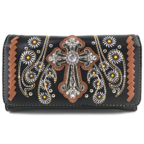 Justin West Sunflower Floral Embroidery Western Rhinestone Cross Conceal Carry Messenger Bag Purse