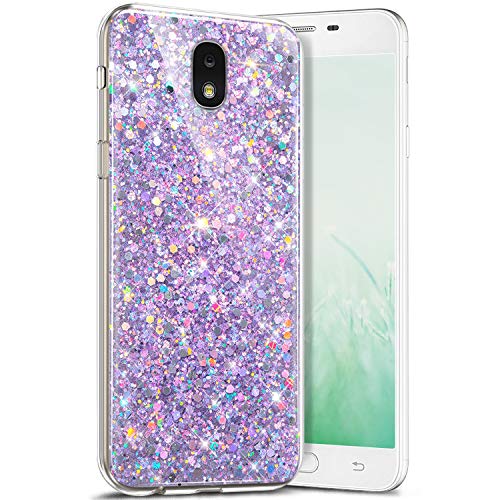 Robinsoni Case Compatible with Samsung Galaxy J7 2018 Cover Flexible Samsung Galaxy J7 2018 Case Silicone Bling Case Soft Silicone TPU Case Glossy Gel Rubber Cover Sparkle Ultra Thin Cover, Purple