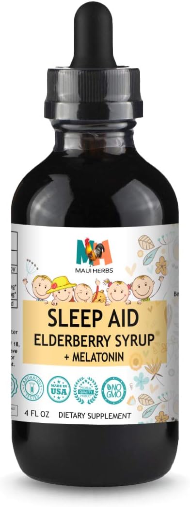 Sleep Aid for Kids - Elderberry & Melatonin Liquid Extract Supplement for Children, Toddlers - Natural Sleeping Drops for Restful Sleep, Immunity Boost, Antioxidant Support - 4 fl. oz.