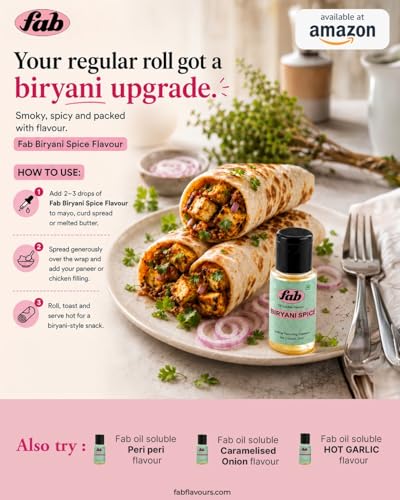 Image of Fab Biryani Spice OS Food Flavour Essence 20ml | Oil Soluble Biryani Spice Flavor for Namkeen, Snacks, Masala Blends & Savory Food Applications | Strong Concentrated Flavoring