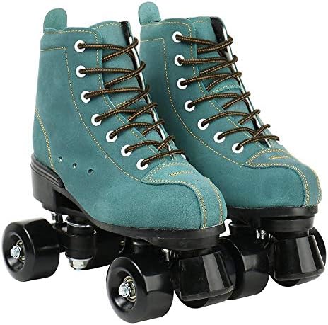 XUDREZ Cowhide Roller Skates for Women and Men High-Top Shoes Double-Row Design,Adjustable Classic Premium Roller Skates (Blue,8.5)
