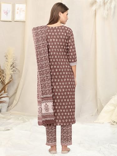 Image of MIRCHI FASHION Pure Cotton Straight Kurta Set with Dupatta | 3 Piece Ethnic Kurta Pant Set Office Wear Salwar Kurta Set for Women