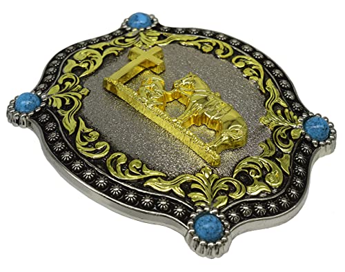 Image of Moranse Cross Cowboy Kneeling Prayer Horse Zinc Alloy Belt Buckles