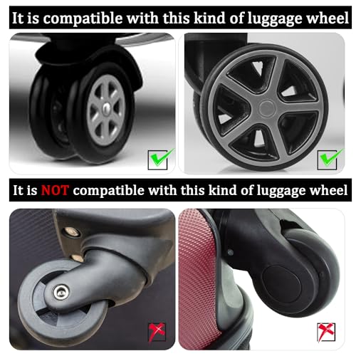 BOXOB 8pcs Luggage Wheel Protector Covers, 2.05x0.55 Inch Silicone Suitcase Wheel Covers Black White Design Accessories Noise-Proof for Most Adult Children 8-Spinner Wheels Sleeve Suitcase4