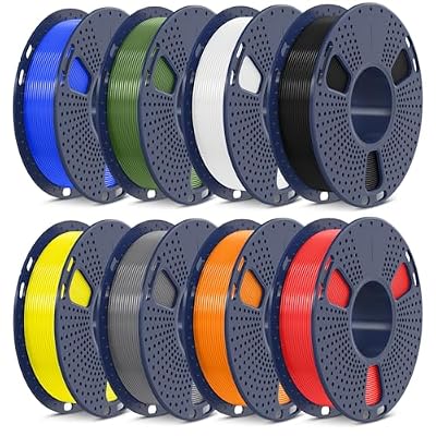 SUNLU PLA+2.0 3D Printer Filament Bundle, Multicolor PLA+ Filament 1.75mm, Individually Vacuum Packed, 0.25kg per Spool, 8 Pack, 2kg Total, Black+White+Grey+Blue+Red+Yellow+Olive Green+Orange