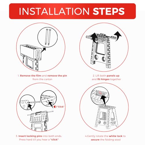 Image of ACKO Folding Step Stool Foldable 17.5 Inch 400 lbs Capacity, Plastic Stools for Adults and Kids, Collapsible Stools for Kitchen, Stepping Stool with Handle (White)