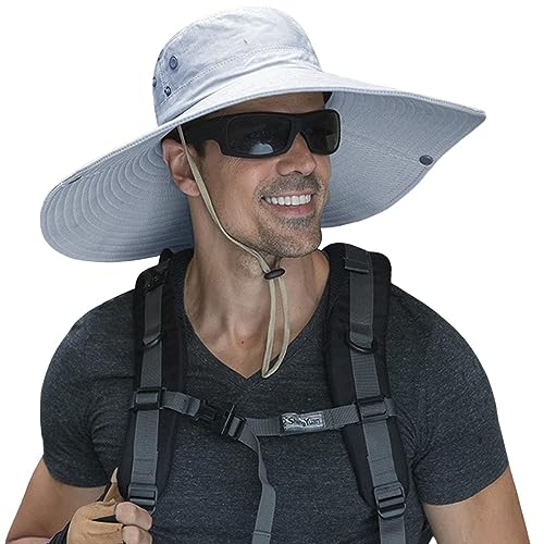Image of HUAMULAN Wide Brim Sun Hats Men and Women Bucket Safari Fishing Hat for Hiking Garden Lawn Work Camping Outdoor