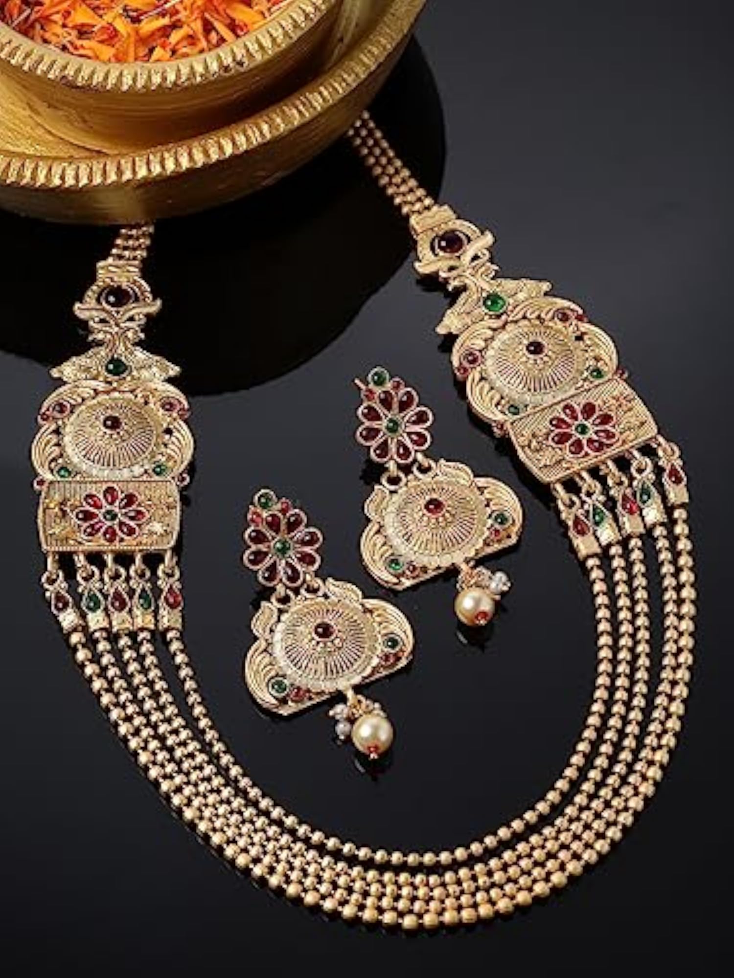 Kundan Studded Rani Haar Necklace Set with Earrings