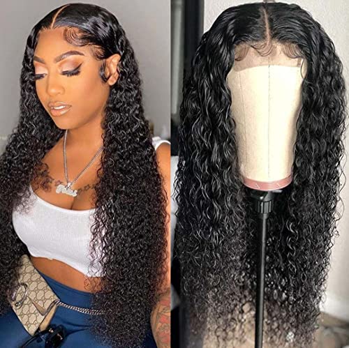Nicelight 4x4 Lace Front Wigs Human Hair Water Wave Wig 100% Unprocessed Virgin Human Hair with 4x4 Lace Front Wigs for Black Women Glueless 150% Density Natural Wig Color 12 Inch
