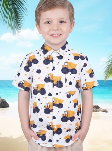 Image of Boys Hawaiian Button Down Shirt, Pure Combed Cotton Short Sleeve Size 3-15Y