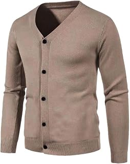 Kiioouu Spring Men's Cardigan Sweater Thin Sweater V-Neck Casual Button Sweater Men's Casual Sweater Knit Sweater