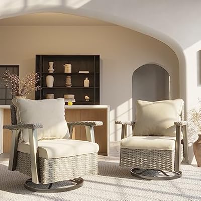 Joyside Patio Chair Set of 2 - Outdoor 360 ° Rocker Swivel Chair with Ergonomic Structure and Durable Fabric Cushion, Patio Wicker Dining Chair(Grey/Beige) 51l7QV WV5L. SS400