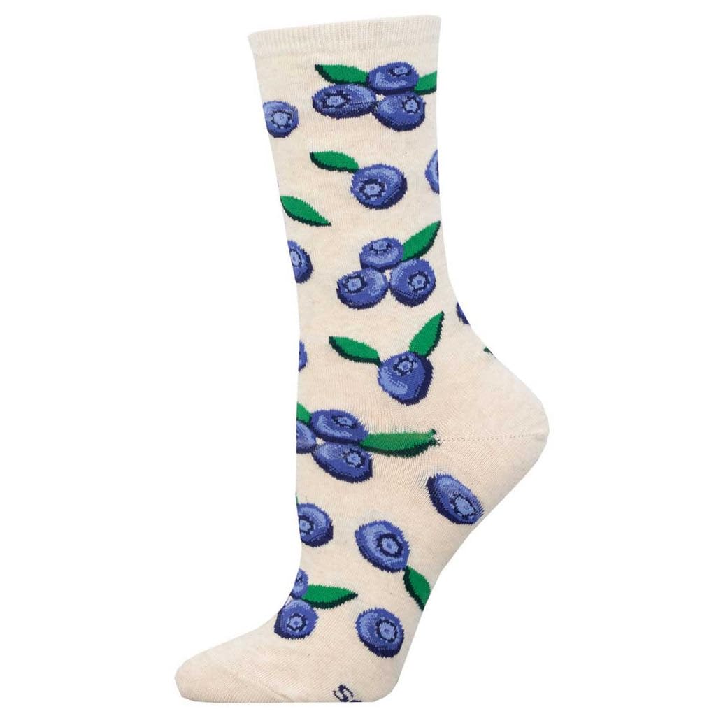 Socksmith Women's Blueberries Crew Socks, ivory heather, Heather Ivory, One size