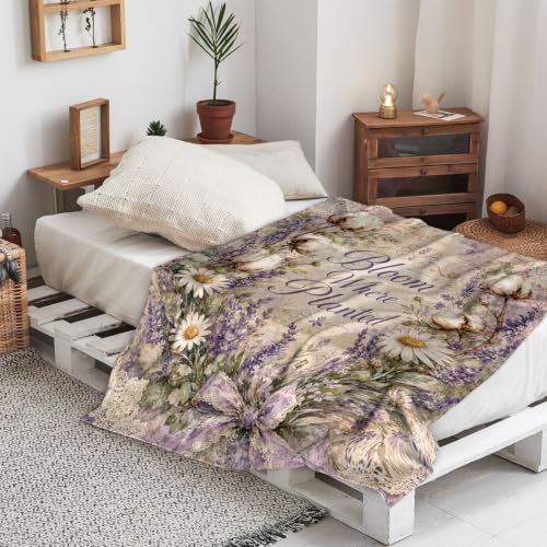 Couverture flanelle douce violette grand format pour lit et canapé rustique - 5