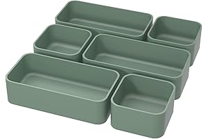 6 Pcs Stackable Square Drawer Organizer Set, Multipurpose Desk Organizer Trays